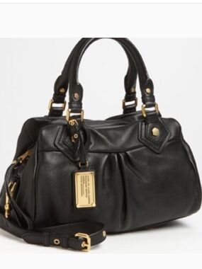Marc Jacobs Black Leather Satchel with Gold Hardware